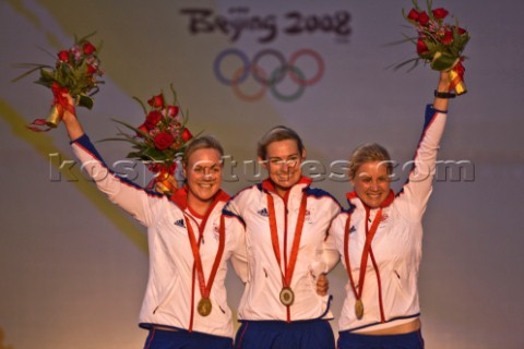 Qingdao China  20080817  Olympic Games Yngling  Great Britain  Sarah Ayton Sarah Webb and Pippa Wils