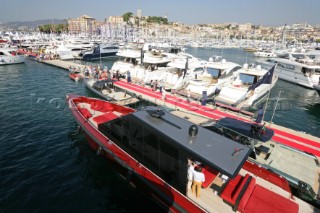 Superyachts and powerboats at the Cannes International Boat Show in South of France