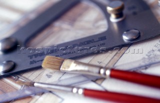Yacht designer and naval architect tools of the trade pencils and protrator