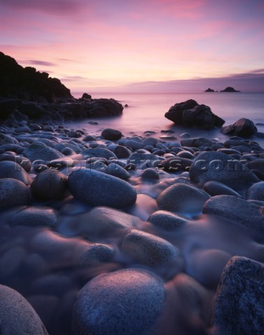 Porth Nanven after sunset Strong pink afterglow permeating to all areas of the image Limited Edition
