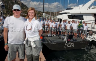 Maxi Yacht Rolex Cup 2009 Niklas Zennstrom (Owner) with his wife and crew.RAN, Sail n: GBR 7236R, Nation: GBR, Owner: Niklas Zennstrom, Model: JV 72