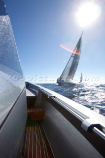 Sailing superyacht Visione racing in the Superyacht Cup 2010 in Antigua in the Caribbean