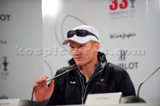 FEBRUARY 12TH 2010, VALENCIA, SPAIN: BMW Oracle press conference at la Darsena base in Valencia with James Spithill after the 1st race of the 33rd Americas Cup.