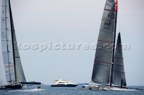 FEBRUARY 14TH 2010 VALENCIA SPAIN BMW Oracle  Alinghi race 2 of the 33rd Americas Cup in Valencia Sp