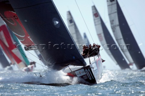 Emirates Team New Zealand lead for most of the way around the 393 Nm coastal race of the Trophy of P