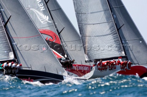 Emirates Team New Zealand start race nine of the Trophy of Portugal Med Cup regatta Cascais Portugal