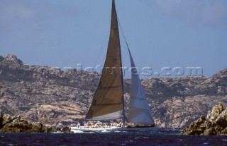 Maxi yacht sailing in the Mediterranean.