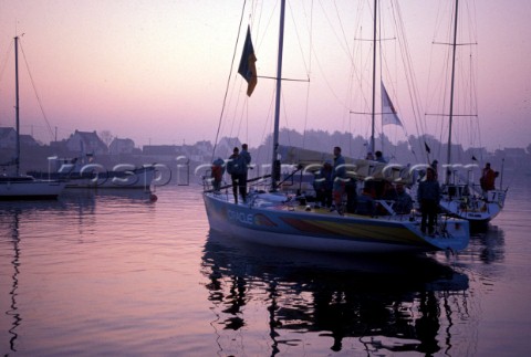The crew of Oracle return from on offshore race  Admirals Cup 1991