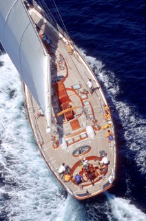 Aerial view of classic yacht Antonisa