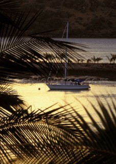 Charter yacht at anchor in a peaceful bay on Hamiton Island, Great Barrier Reef, Australia