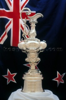 The Americas Cup infront of the flat of New Zealand