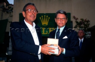 Mr Gian Riccardo Marini of Rolex Italy presents the awards. Maxi Yacht Rolex Cup 1995. Porto Cervo, Sardinia.