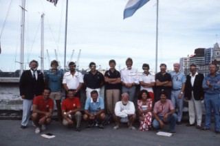 Peter Blake, Skip Novak, Eric Taberly with other skippers in the Whitbread Round the World Race 1986 now known as the Volvo Ocean Race