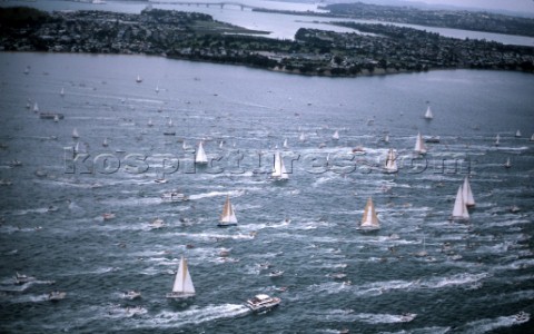 Fleet on the startline during the Whitbread Round the World Race 1986 now known as the Volvo Ocean R