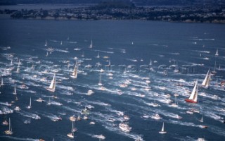 Fleet on the startline during the Whitbread Round the World Race 1986 now known as the Volvo Ocean Race