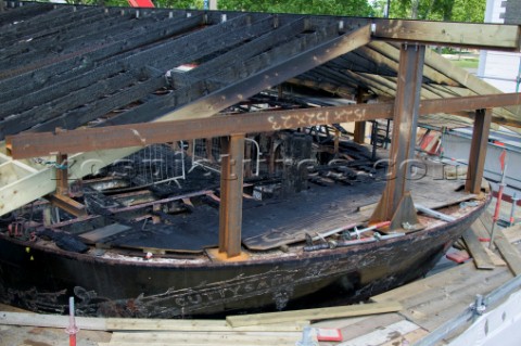 GREENWICH ENGLAND  MAY 23rd  First pictures of the fire damage below deck onboard the Cutty Sark the
