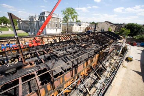 GREENWICH ENGLAND  MAY 23rd  First pictures of the fire damage below deck onboard the Cutty Sark the