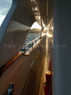 Superyacht walkway at sunset in the Mediterranean
