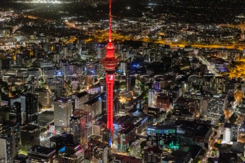 220121  Auckland NZL36th Americas Cup presented by PradaPRADA Cup 2021   DocksideSky Tower lit with 