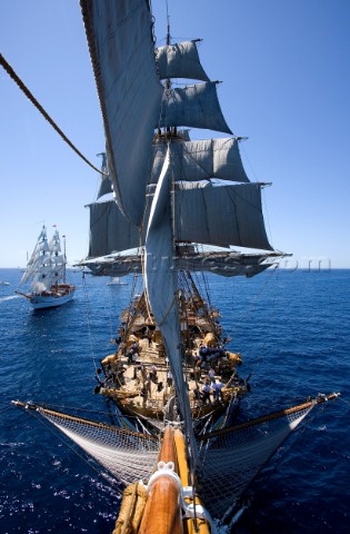 Tolone France On Board Tall Ship Amerigo Vespucci at the end of the bow sprit