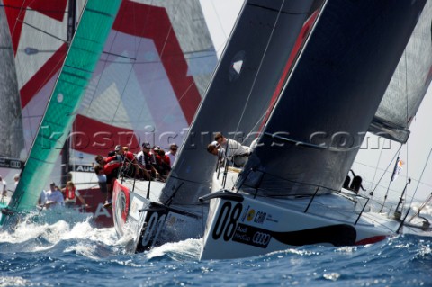 Emirates Team New Zealand and Matador ARG approach the top mark in race one Trofeo Caja Mediterraneo