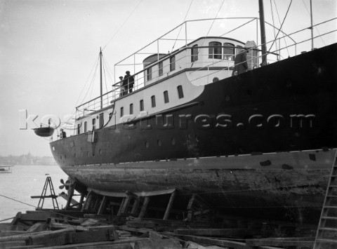 A motor yacht on the slipway at Camper  Nicholsons yard in Gosport in 1936