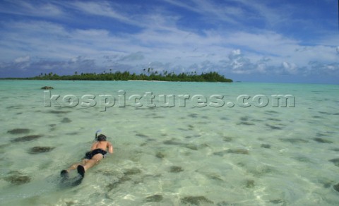 Snorkeling off Pearl beach resort on Aitutaki Island Cook Islands South Pacific
