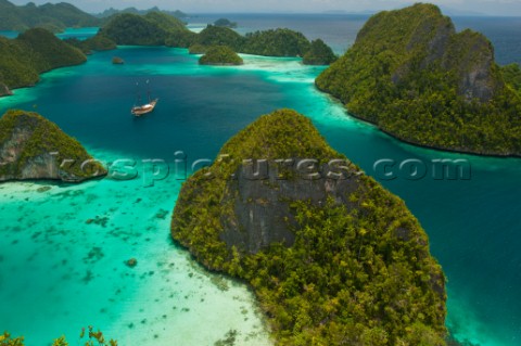 Cruising in Indonesia elevated view of Wayag Raja Ampat Islands