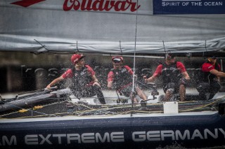 2015 Extreme Sailing Series - Act 5 - Hamburg.Team Extreme Germany skippered by Paul Kohlhoff (GER) and crewed by Johann Kohlhoff (GER), Peter Kohlhoff (GER), Max Kohlhoff (GER) and Philip Kasueske (DEN)
