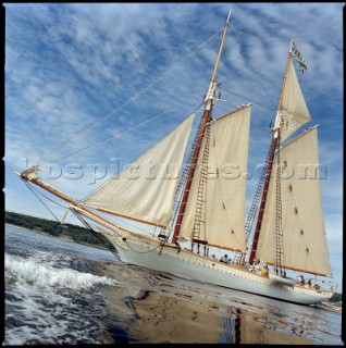CAMDEN, ME - JULY 2004: The schooner Mary Day is leaving Camden Harbor to  embark  on a 5-day Windjammer cruise.