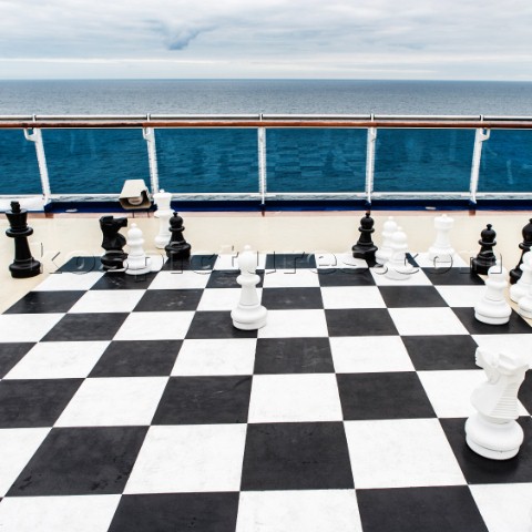 Giant chess board on the deck of a cruise ship