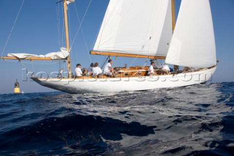 Argyll heading up wind in the fickle winds off SaintTropez during the Blue bird cup against Skylark 