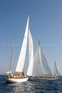 Skylark takes the lead against Argyll on the first up wind leg of the Blue Bird Cup on challenge day at the Voiles de Saint Tropez 2011