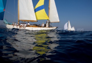 Its close racing between Skylark and Argyll in the fickle winds off Sant Tropez during the Blue bird Cup 2011