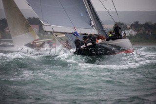 JULY 18 - COWES, UK: the J Class yacht Rainbow racing in the J Class Regatta on The Solent, Isle of Wight, UK on July 18th 2012. Winds gusted over 30 knots during a close fought two hour race between four giant yachts built in the 1930s to race in the Americas Cup (Picture by: Kos/Kos Picture Source via Getty Images)