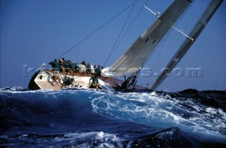 Maxi racing yacht in rough seas