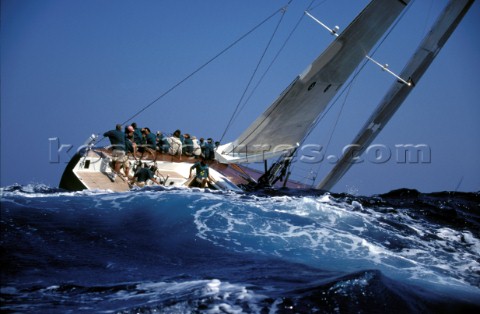 Maxi racing yacht in rough seas