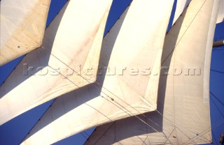 Graphic foresails set on a classic yacht