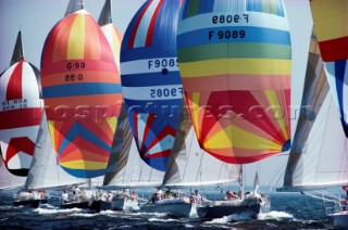 Line of colourful spinnakers