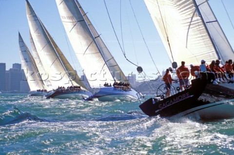 Start of yacht race in rough sea