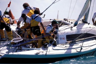 Crew onboard racing boat