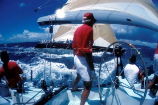 View from the helm of a maxi racing yacht