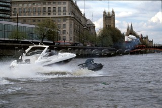 Making of the Bond movie the World is Not Enough on the River Thames