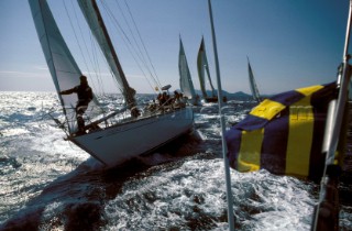 Signal flag flying on the back of a racing yacht.