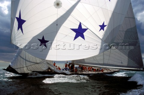 Classic J class yacht Endeavour sailing under full spinnaker