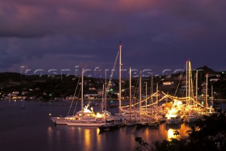 Yachts line up at the dock during Antigua Charter Show