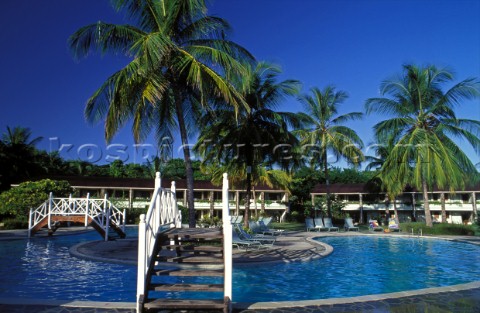 Bridges over hotel swimming pool Antigua Caribbean 