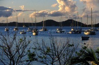 Yachts moored in bay, St Martin, Caribbean