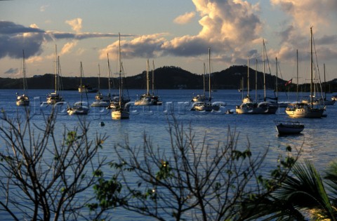 Yachts moored in bay St Martin Caribbean