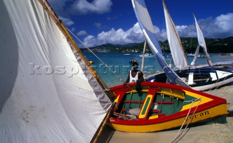 Local wooden fishing boats Grenada Caribbean